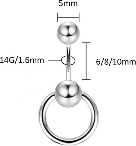 14g Short Bar Captive Bead Belly Button Ring for Women Belly Piercing, Surgical Steel Belly Rings Silver, 6mm 8mm 10mm Bar Length in Saudi Arabia