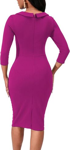 Womens Vintage Bodycon Midi Dress 3/4 Sleeve V Neck Cocktail Party Knee Length Pencil Dress Elegant in Saudi Arabia