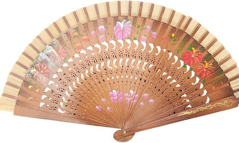 Clgift Floral Vintage Spanish Flay Fan معجبة خشبية مزدوجة على جانب الزفاف لديكور حفل زفاف/مروحة يدوية الرقص (بني) in Saudi Arabia
