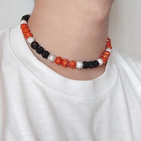 QINJIEJIE 16in/18in Baseball Necklace，Baseball Beaded Chain Necklace for Men Women Baseballer，Diamond Rhinestone Discoball Baseball Dirp Accessories Necklace Gifts for Baseball Team Lovers in Saudi Arabia