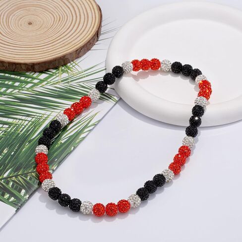 QINJIEJIE 16in/18in Baseball Necklace，Baseball Beaded Chain Necklace for Men Women Baseballer，Diamond Rhinestone Discoball Baseball Dirp Accessories Necklace Gifts for Baseball Team Lovers in Saudi Arabia