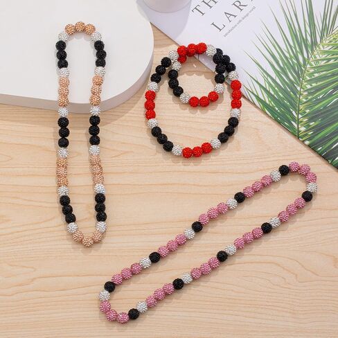 QINJIEJIE 16in/18in Baseball Necklace，Baseball Beaded Chain Necklace for Men Women Baseballer，Diamond Rhinestone Discoball Baseball Dirp Accessories Necklace Gifts for Baseball Team Lovers in Saudi Arabia