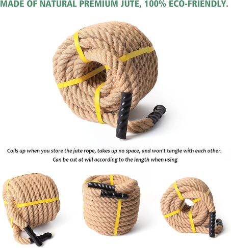 Jute Rope 3/4 in × 50 ft Natural Material Heavy Duty Jute Rope Twisted Rope for Indoor Outdoor Crafts, Nautical, Tug of War Rope, Railing, Hammock, Swing, Gardening, Climbing in Saudi Arabia