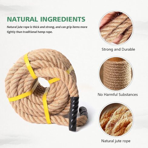 Jute Rope 3/4 in × 50 ft Natural Material Heavy Duty Jute Rope Twisted Rope for Indoor Outdoor Crafts, Nautical, Tug of War Rope, Railing, Hammock, Swing, Gardening, Climbing in Saudi Arabia