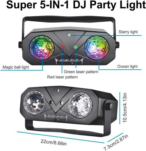 أضواء المسرح أضواء DJ، ضوء تأثير LED WorldLite 5 في 1 مع كرة سحرية، أضواء نمط LED Par وستروب LED/الأشعة فوق البنفسجية، رائعة لإضاءة المسرح والدي جي، وإضاءة حفلات الديسكو ونادي الكنيسة الزفاف in Saudi Arabia
