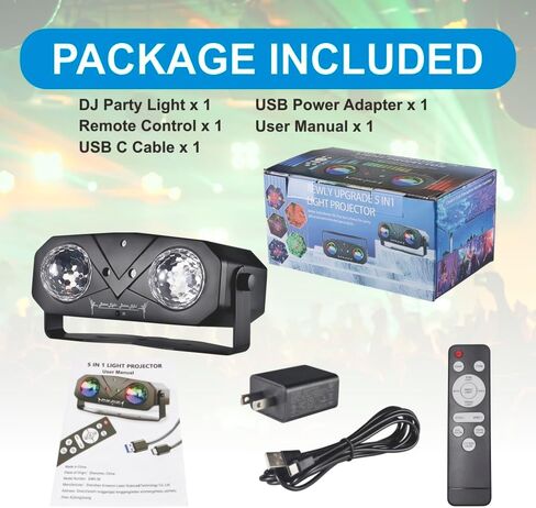 أضواء المسرح أضواء DJ، ضوء تأثير LED WorldLite 5 في 1 مع كرة سحرية، أضواء نمط LED Par وستروب LED/الأشعة فوق البنفسجية، رائعة لإضاءة المسرح والدي جي، وإضاءة حفلات الديسكو ونادي الكنيسة الزفاف in Saudi Arabia