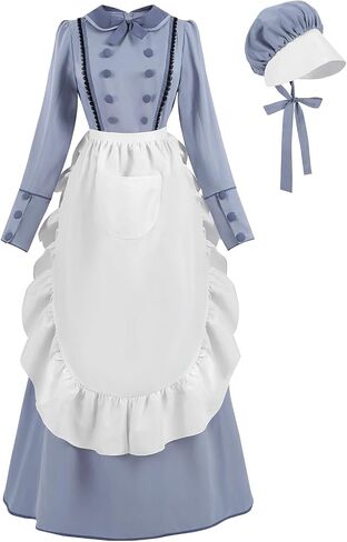 LTAKK Women Pioneer Dress Colonial Costume Prairie Pilgrim Dresses with Apron and Bonet in Saudi Arabia