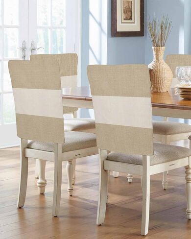 Chair Back Cover for Dining Room Set of 6 Farmhouse Khaki and Vintage Brown Color Block Striped Kitchen Chair Protecter Slipcovers for Holiday Party,Weeding,Banquet,Events Decor Burlap Texture in Saudi Arabia