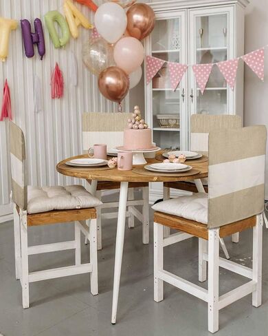 Chair Back Cover for Dining Room Set of 6 Farmhouse Khaki and Vintage Brown Color Block Striped Kitchen Chair Protecter Slipcovers for Holiday Party,Weeding,Banquet,Events Decor Burlap Texture in Saudi Arabia