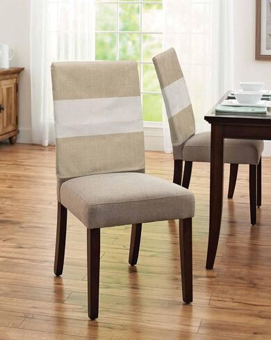 Chair Back Cover for Dining Room Set of 6 Farmhouse Khaki and Vintage Brown Color Block Striped Kitchen Chair Protecter Slipcovers for Holiday Party,Weeding,Banquet,Events Decor Burlap Texture in Saudi Arabia