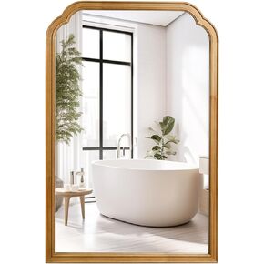 مرآة حائط بإطار خشبي لبيت المزرعة، مرآة حمام خشبية ريفية مقاس 20 بوصة × 30 بوصة لتزيين الحائط وغرفة النوم أو ديكور المنزل لغرفة المعيشة، طبيعية in Kuwait