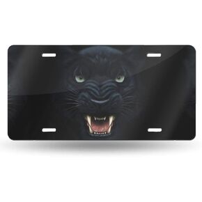 Novelty License Plate Angry Panther Face On Dark Decorative Car Front License Plate 6 X 12 Inch