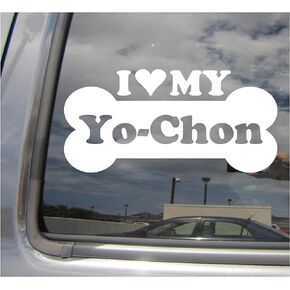 I Heart Love My Yo-Chon - Dog Bone Yorkshire Terrier Bichon Frise Mix Hybrid Breed Cars Trucks Moped Helmet Hard Hat Surfboard Auto Automotive Craft Laptop Vinyl Decal Store Window Wall Sticker 13141