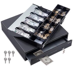 Tera Auto Open Cash Drawer with Micro Switch Fully Removable Tray 16.3" Heavy Duty 5 Bill 8 Coin Cash Register for POS System Media Slot 24V RJ12 Key-Lock for Small Business Retail Store Model 415R