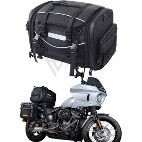 Universal Motorcycle Travel Luggage, Expandable Tail Bag 40-60L(10-15 Gallon), All Weather Rack Bag, Sissy Bar Bags, Helmet Bag, Tour Pack Bag Storage Backpack with 6 Straps, Waterproof cover