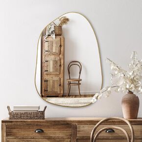 PERFNIQUE Irregular Wall Mirror Asymmetrical Mirror, 28''x20'' Black Wood Framed Mirror for Bathroom Bedroom Living Room Entryway, Decorative Modern Wall Decor, Wall Mounted Mirror (Black, 28''x20'')