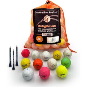 Golf Ball Monkey Cheap Assorted Recycled Hit Away Golf Balls Bulk - Hit Away Golf Balls - Assorted Color Golf Balls - Includes - Golf Balls, 15 Golf Ball tees and Mesh Carrying Bag