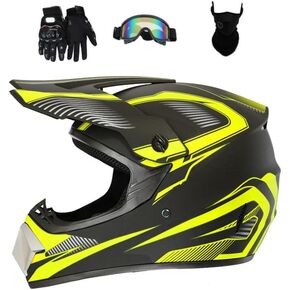 Motocross Helmet Dirt Bike Helmet Motorcycle Full Face Helmet with Gloves Goggles Mask for Unisex Adult Youth DOT/FMVSS 218 Approved