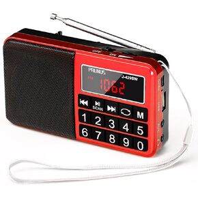 PRUNUS 429 Small Radio, Pocket Radio, AM FM Radio USB Charging, Large Button, Neodymium Speaker, Auto Save, USB Flash Drive, SD Card AUX Input MP3, Shortwave Radio for Elderly and Senior(Black)