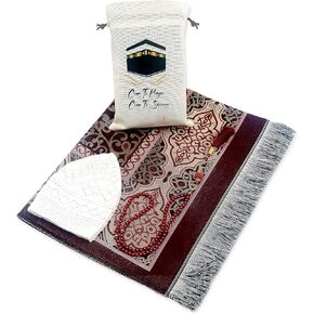 Muslim Prayer Rug, 99 Prayer Beads and Prayer Cap Included, Prayer Mats Muslim for Praying Men, Women, and Kids, Prayer Set, Prayer Rugs Islam (Black)