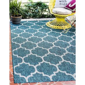 Unique Loom Outdoor Trellis Collection Area Rug (9' x 12' Rectangle, Navy Blue/ Ivory)