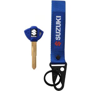 Motorcycle Key Blank Uncut Blade For Suzuki GSXR 600 750 1000 GSX1300R GSF 650 with Key Chain Embroidered Tag Key Ring Accessory Karabiner Shackle (Black)