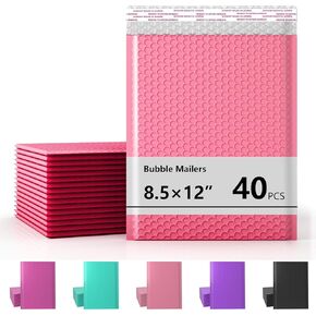 8.5 x 11 Inch Bubble Mailer 40 Pack, Waterproof Padded Envelopes with Strong Self-Seal Adhesive, Cushioning Shipping Bags with Bright Color for Small Business - Hot Pink