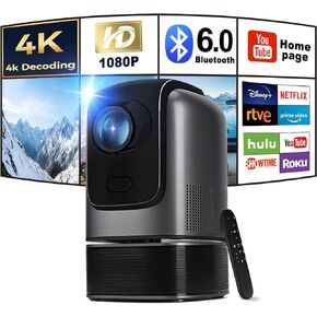 جهاز عرض مع 5G WiFi وBluetooth، جهاز عرض أفلام خارجي أصلي 1080P، جهاز عرض أفلام مسرح منزلي سعة 12000 لتر، دعم 4K، جهاز عرض فيديو LED متوافق مع عصا التلفاز، الهاتف/الكمبيوتر (أبيض)
