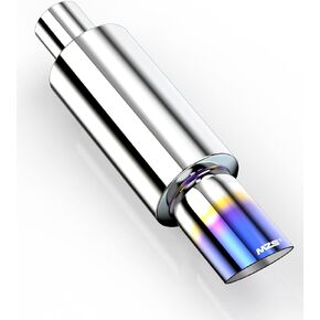 MZS Exhaust Muffler, Straight Through Stainless Steel Exhaust Tip 15" Length 2" Inlet 3" Outlet Universal for Car Sedan SUV Truck Vehicles (Titanium Burnt Tip)