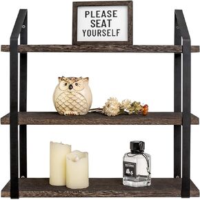Mkono Floating Wall Shelf 3 Tier 23.5 Inch Rustic Wood Hanging Book Shelf Bathroom Mounted Shelving Storage Display Shelves for Living Room Bedroom Kitchen Office