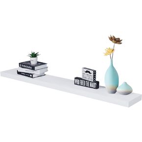 WELLAND 9 1/4 inch White Mission Floating Shelves for Wall, Bathroom Wall Mount Shelves, Wood Modern Display Shelves, Book shelves,for Bedroom,Living Room and Kitchen