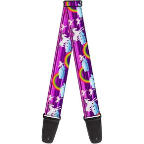 Buckle-Down Guitar Strap Unicorns Rainbows Stripes Purple 2 Inches Wide