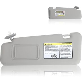 ZONFANT Grey Left Driver Side Sun Visor with Light and Mirror Without Sunroof Compatible with 2008-2013 Toyota Highlander, Replace#74320-48500-B0