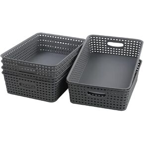 Gray Plastic Paper Storage Basket Tray, Office File Baskets, Pack of 5