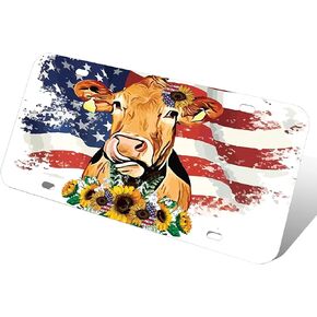 American Flag Bling License Plate, Car Decor Front License Plates with 4 Holes, Metal Car Plate, Aluminum Noverlty License Plate for Men/Women Car, 6×12 Inch