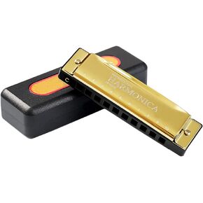 Blues Harmonica Key of C، 10 فتحات 20 نغمة للفم، قيثارة زرقاء مع حافظة صلبة، هارمونيكا دياتونيك للأطفال والكبار والمبتدئين والمهنيين والطلاب وهدايا عيد الميلاد (ذهبي) in Kuwait