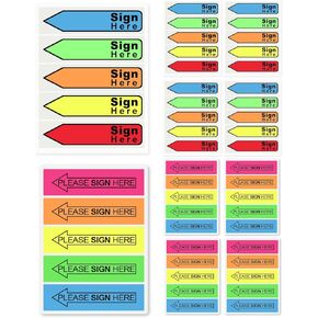 1000pcs Please Sign Here Tabs, Fluorescent Color Tabs Sign Here Stickers Adhesive Sign Here Tabs for Office School Notebook Note Book Easy to Post (2 Designs, 5 Colors)
