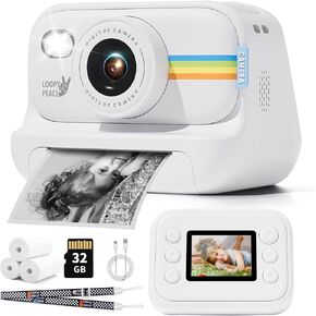 JOYTRIP Instant Print Camera for Kids, Christmas Birthday Gifts for 4 5 6 7 8 9 10 11 12 Girls Boys, Digital HD Video Camera for Toddler, Creative Gifts for Girls 4-12 Age with 32GB SD Card-White in Kuwait