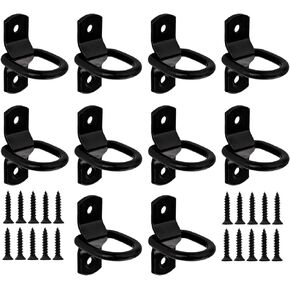 D Rings Tie Down Anchors Hooks, 10pcs 1/4" Heavy Duty Tie Down D Rings, Black D-Rings Tie Downs Trailer Anchors 220 lbs Capacity for Trailer Truck Bed Bracket Pickup RV Boat Cargo Tie Down Straps