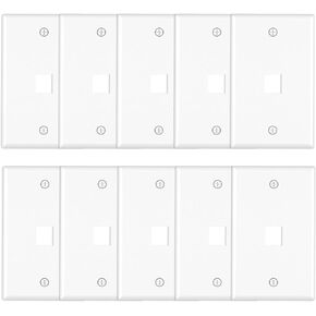 Ethernet Keystone Wall Plate 1-Port UL-Listed, 10-Pack RJ45 Wall Outlet for Keystone Jack, Glossy, White