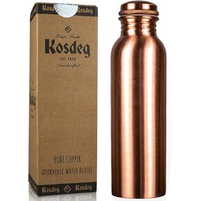 Copper Water Bottle 34oz / 1 Litre - A Handcrafted Leak Proof Ayurvedic Pure Copper Vessel For Drinking- Drink More Water, Lower Your Sugar Intake and Enjoy The Health Benefits Immediately