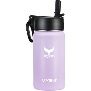Vmini Water Bottle with Straw, Wide Rotating Handle Straw Lid, Wide Mouth Vacuum Insulated Stainless Steel Water Bottle, Gradient Blue+Mint, 24 oz