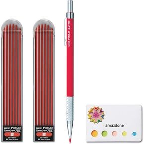 Uni Mechanical Pencil, Field, 2.0mm, Red Lead (M207001P.15) + 2 Replacement wick field set(red) and amazdone Sticky Notes