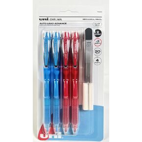 uni-ball Chroma Mechanical Pencil 4 Pack with Auto-Advancing Lead and Cushioned Grip, Starter Kit with 0.7mm Medium Point Pencil Tips, 20 Lead Refills, and 4 Pencil Eraser Refills, HB #2