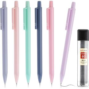 TIESOME 6PCS Pastel Mechanical Pencil with 60PCS HB Refills, Cute Mechanical Pencils 0.7 mm Aesthetic Artist Pencil Colored Mechanical Pencils for Drawing & Writing for School or Office Supplies