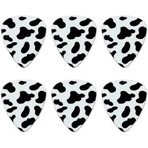 Cow Print Black White Novelty Guitar Picks Medium Gauge - Set of 6