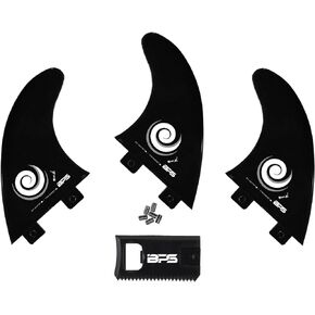 BPS New Zealand Fiberglass Reinforced Eco Surfboard Fins with 60% Recycled Nylon Plastic Thruster 3 Fins Set (FCS G5 M5 Style), with FCS Screws and Hex Key