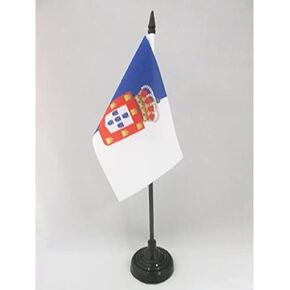 AZ FLAG Kingdom of Portugal 1139-1910 Table Flag 4'' x 6'' - Royale Portuguese Desk Flag 15 x 10 cm - Black Plastic Stick and Base
