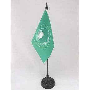 علم طاولة الاتحاد الأفريقي من AZ FLAG مقاس 10.16 سم × 15.24 سم - علم مكتب UA مقاس 15 × 10 سم - عصا وقاعدة بلاستيكية سوداء