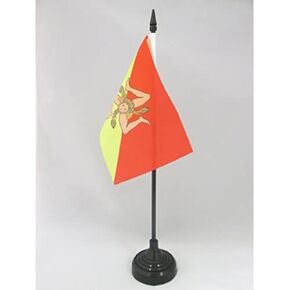 علم طاولة AZ FLAG صقلية 4 بوصة × 6 بوصة - إيطاليا - علم مكتب صقلية 15 × 10 سم - عصا وقاعدة بلاستيكية سوداء